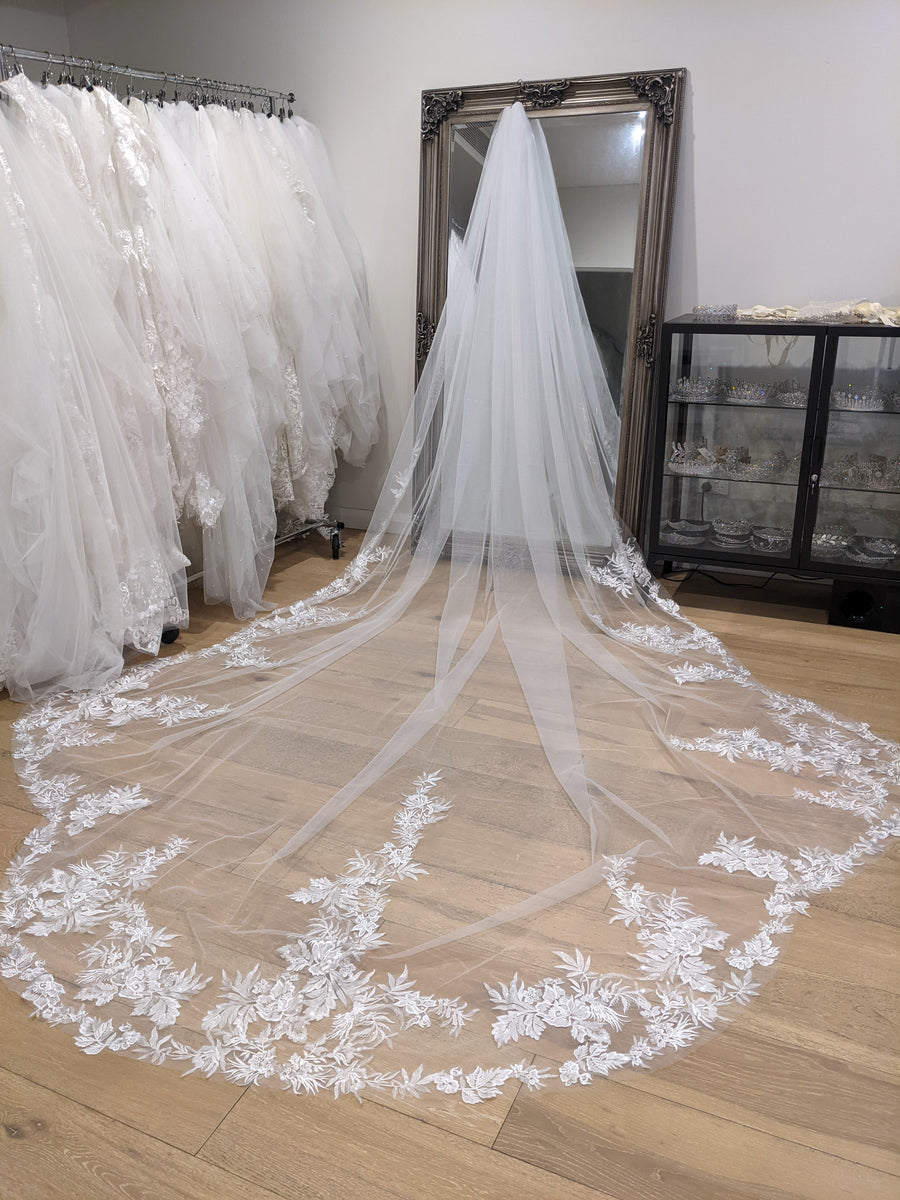 CYRILLE CATHEDRAL VEIL - SCALLOPED LACE 20 FROM COMB – Brides