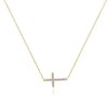 Minimalist gold-plated necklace displayed flat alongside matching earrings.