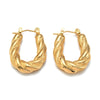 Gold-plated earrings with a sleek and minimalist design, displayed on a white background.