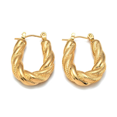 Gold-plated earrings with a sleek and minimalist design, displayed on a white background.