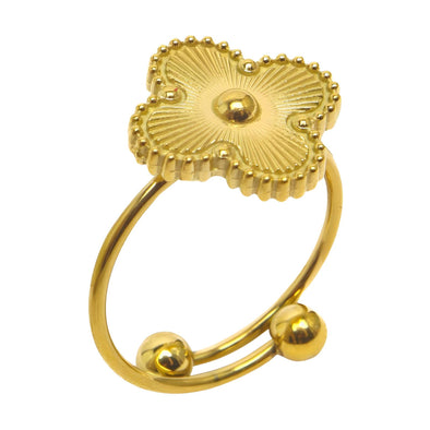 "Close-up of a gold-plated ring with a minimalist design, displayed on a white background."