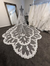 Nicole - Scalloped Royal Cathedral Wedding veil, Long Dramatic Lace Bridal Veil