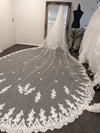 DENISE- Cathedral Length Lace Mantilla Wedding Veil with Pearls scattered on the tulle,1 tier cathedral Mantilla Lace Veil