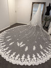 DENISE- Cathedral Length Lace Mantilla Wedding Veil with Pearls scattered on the tulle,1 tier cathedral Mantilla Lace Veil