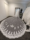 DENISE- Cathedral Length Lace Mantilla Wedding Veil with Pearls scattered on the tulle,1 tier cathedral Mantilla Lace Veil