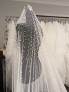 DESIREE - Wedding Veil with Scattered Pearls, Pearl Embellished Drop Cathedral Veil, Ivory/ White Cathedral Wedding Veil, Pearl Wedding Veil, Bridal Veil, Long Wedding Veil