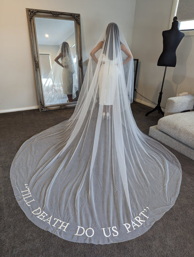 Ready to Ship Veil- HAILEY-  'Till Death Do Us Part'  Wedding Bridal Veil