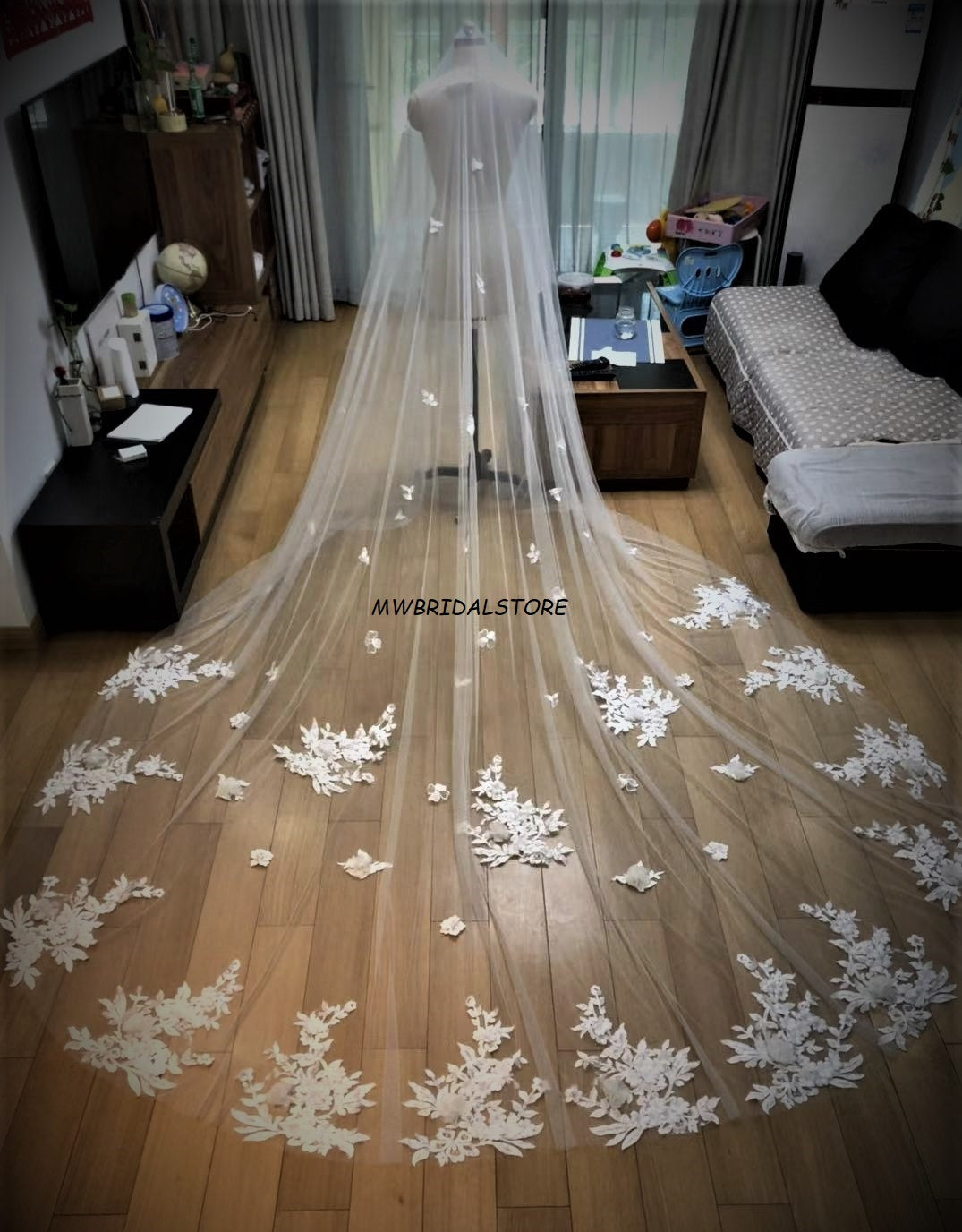 LS20/3D Flower Veil/ Wedding Veil/white Veil/ One Tier Flower Veil, Custom  Veil, Cathedral Wedding Veil 