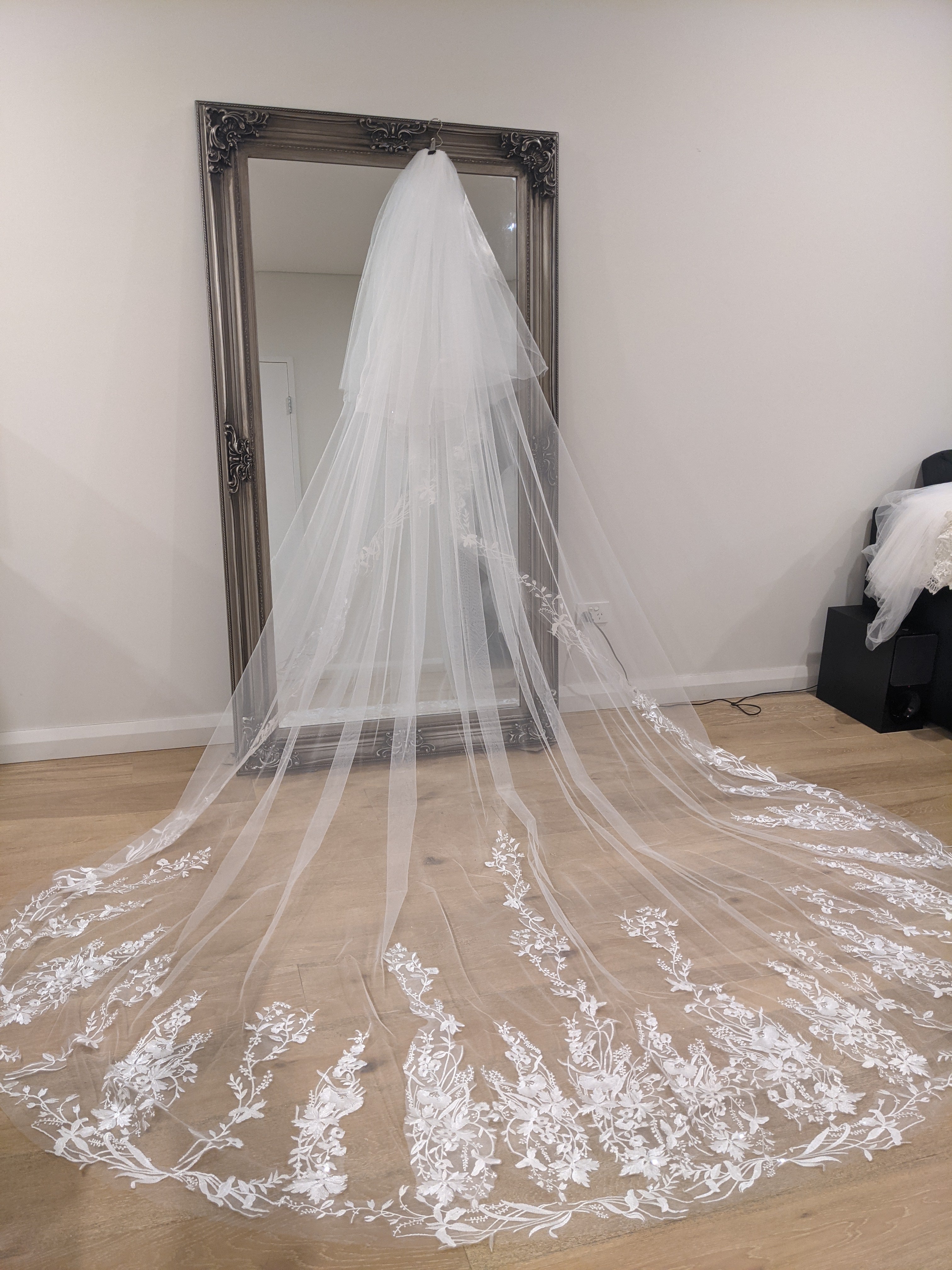 Lace Wedding Veil FN-058, 118 Inches Bridal Veil, Tulle Cathedral Length,  Veil With Comb, One Tier Veil, Bundle Veil 